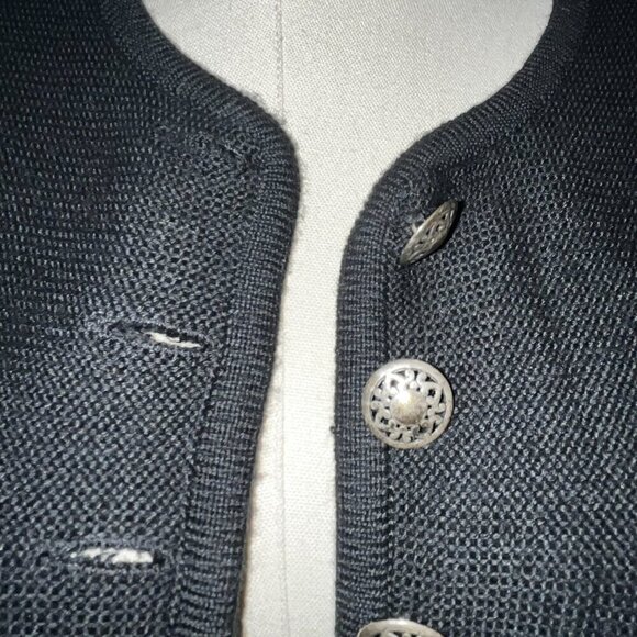 VINTAGE EUROPEAN Black Cardigan Sweater with Silver Decorative Buttons  No Label - Picture 3 of 10